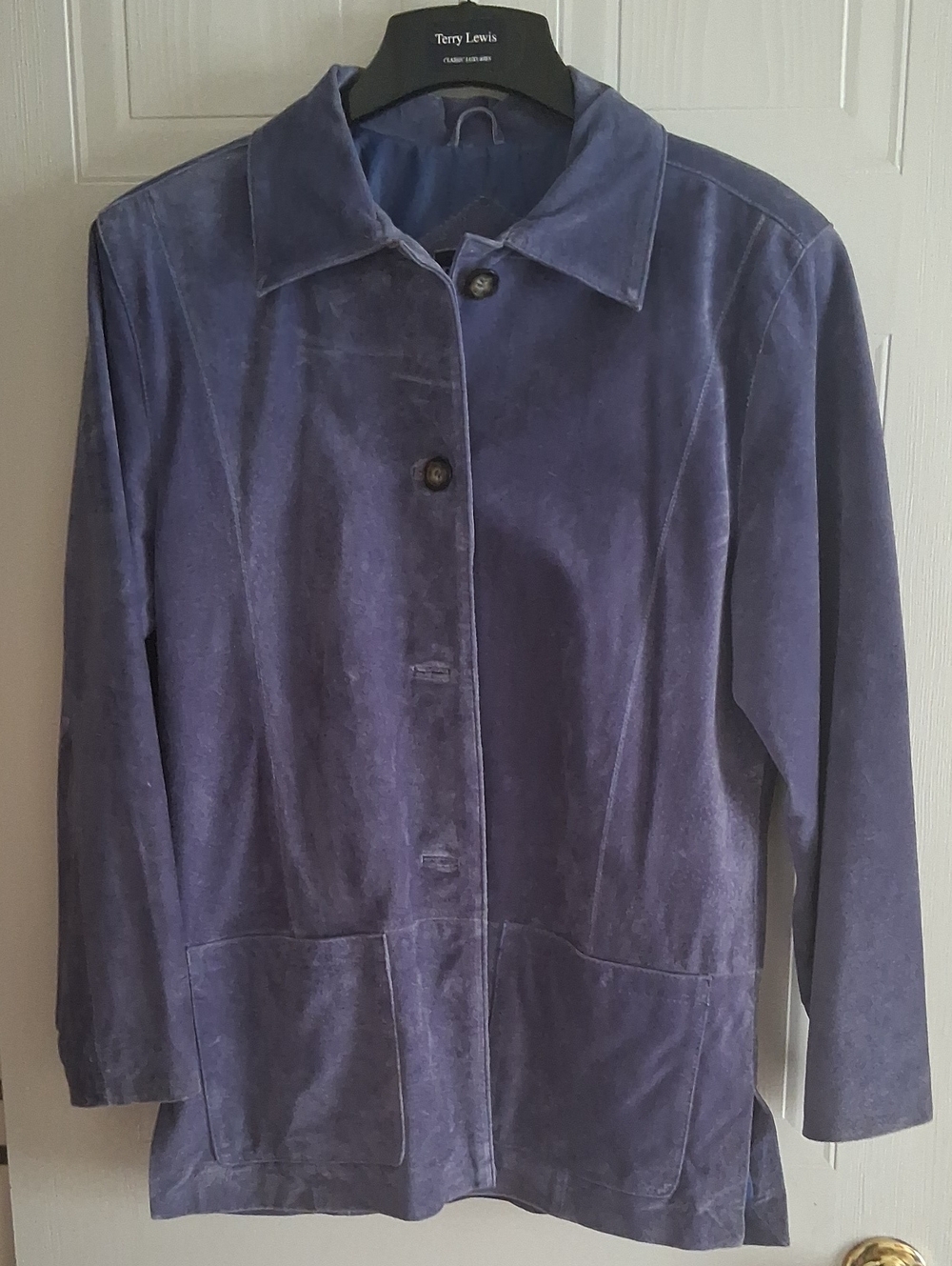 Terry Lewis Classic Luxuries Genuine Blue Suede Leather Button Jacket